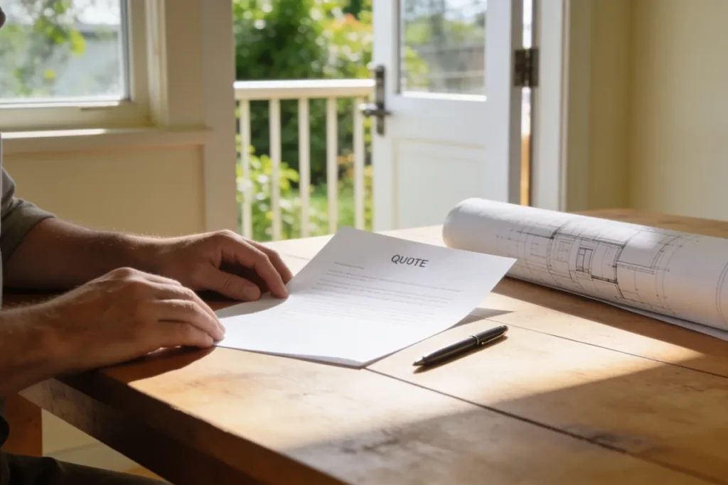 Homeowner reviewing a building contract before signing