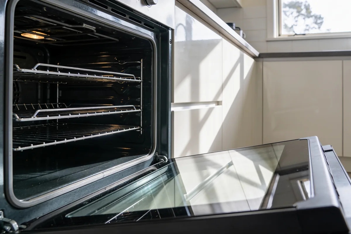 Freshly cleaned stainless-steel oven interior